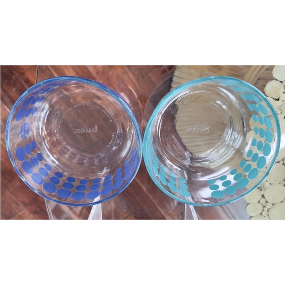 Set of Three Classic PYREX Clear Patterned Bowls - Turquoise & Navy RETRO BOHO - Picture 8 of 11